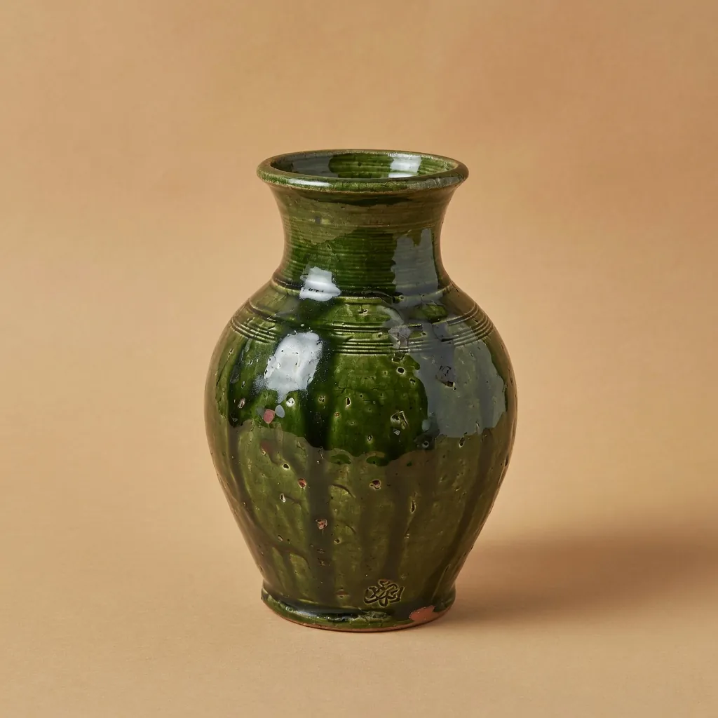Medium Green Tamegroute Vase — ceramics in Ceramic, Tamegroute glaze