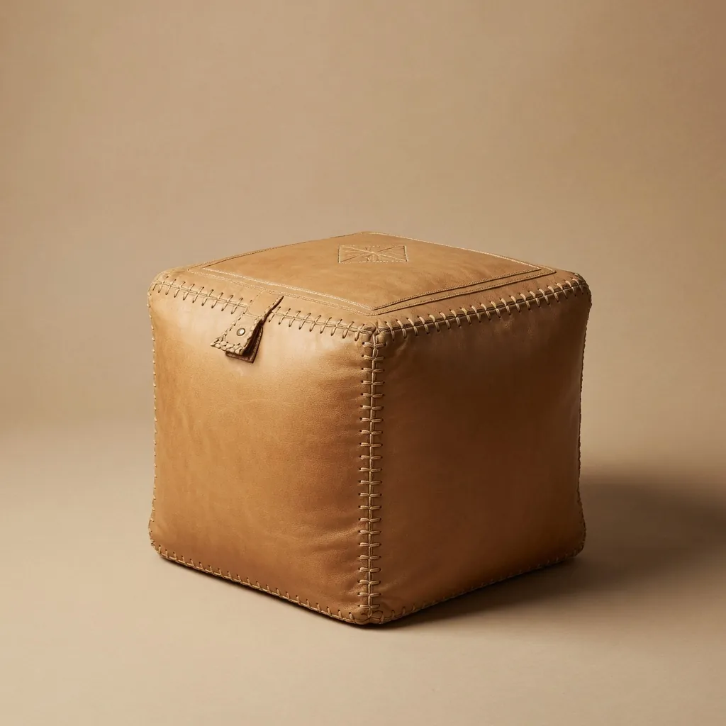 Tan Leather Moroccan Pouf — poufs in Genuine leather